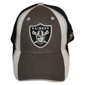 Reebok NFL EQUIPMENT Oakland Raiders Fitted Hat Cap Mesh Side Panels Black Grey